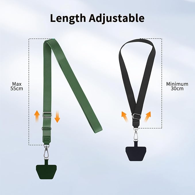 CACOE Phone Lanyard 2 Pcs-Adjustable Neck Strap,Universal Crossbody Lanyards Compatible with Most Smartphones (Black+Dark Green, 21.65")