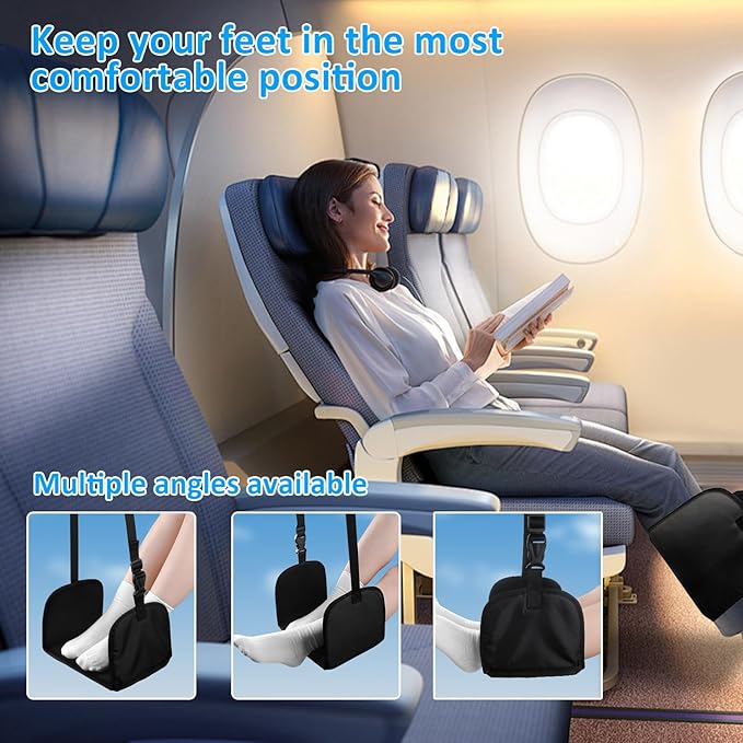 Foot Rest Airplane, Airplane Foot Hammock with Wider Support, Memory Foam Plane Footrest for Feet Leg Rest Hammock Comfortable Foot Sling for Long Flight Travel Essentials Plane Trip, Black