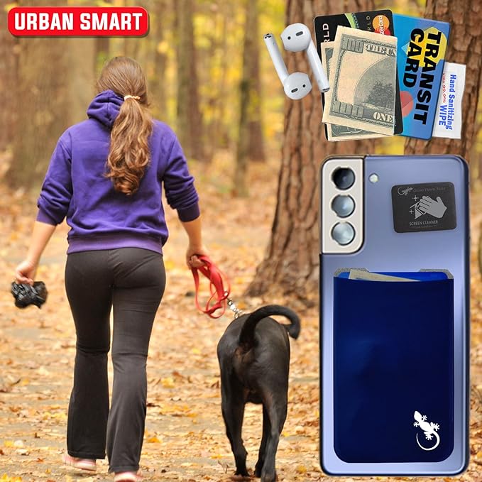 Phone Wallet - Adhesive Card Holder - Cell Phone Pouch - Stick on Lycra Pocket by Gecko - Carry Credit Cards and Cash
