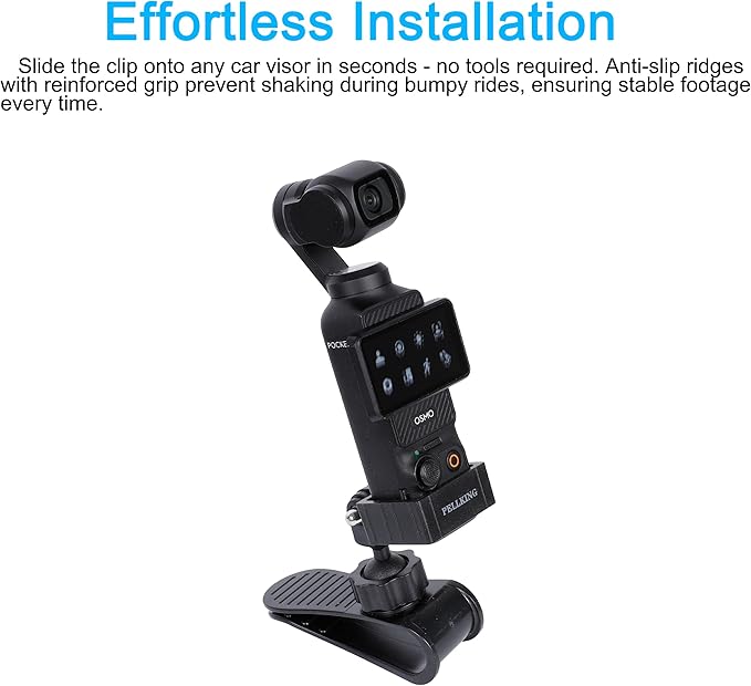 PellKing Car Visor Camera Mount for DJI Osmo Pocket 4 3-360° Adjustable Dashboard Vlog Kit, Perfect for Driving POV Videos, Travel Vlogging & Road Recording