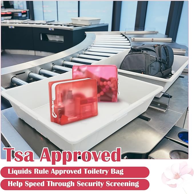 4 Pack TSA Approved Travel Toiletry Bags Frosted Translucent Leak-proof Cosmetic Makeup Bags for Women Men Travel Organizer Airport Security(Red,6.7 x 5.5 x 1.8 Inch)
