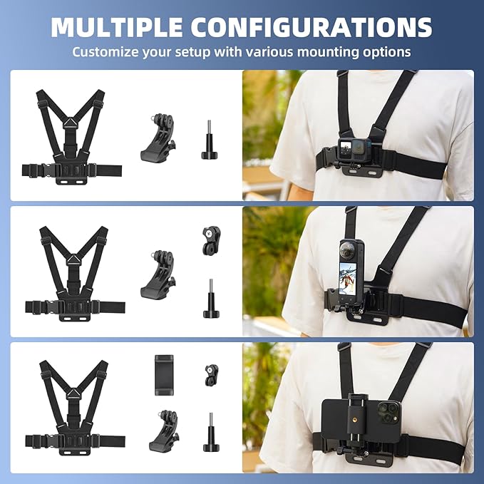 Chest Harness Mount Kit for GoPro, Head Strap Body Mount & Suction Cup Holder for iPhone, for Insta360 X5/X4, for DJI Osmo Action 5/Pocket 3 4/360, for AKASO Camera Recording Vlog Accessories