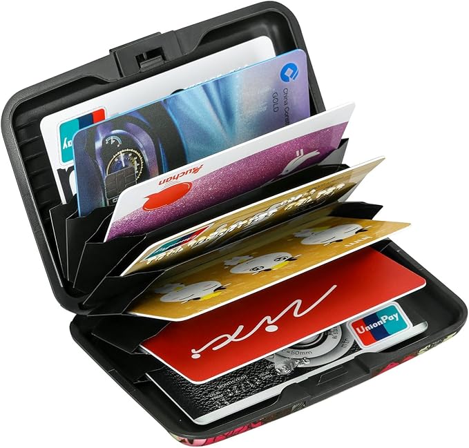 ELFISH RFID Blocking Credit Cards Holder Aluminum Wallet Metal ID Case for Men Women (Flourishing Flowers)