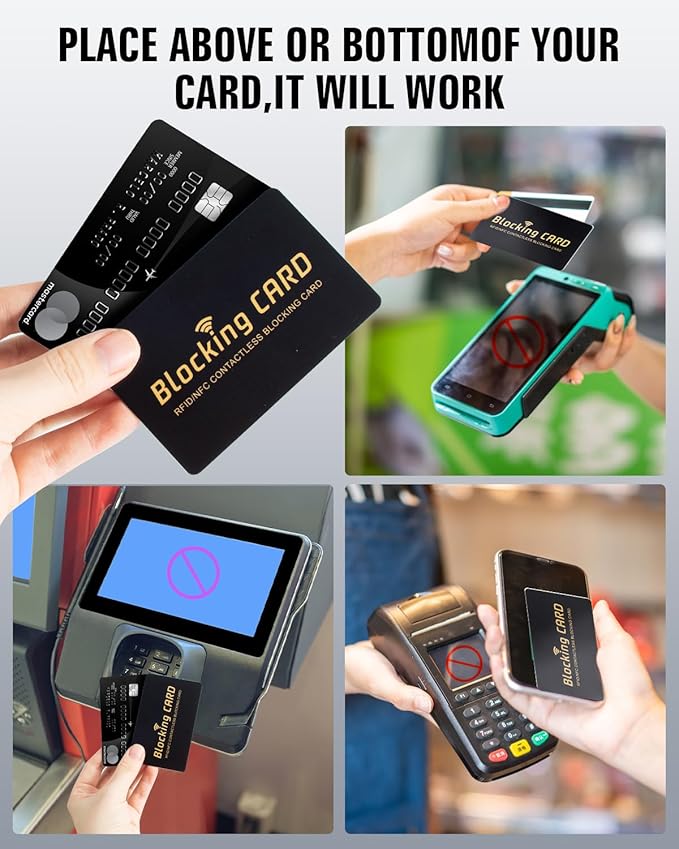 Schembo RFID Blocking Card,Contactless NFC Debit Credit Card Passport Protector, One Card Protects Entire Wallet/Purse for Men & Women, Smart Slim Design Perfectly Fits in Wallet/Purse (4Pack Black)