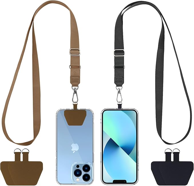 CACOE Phone Lanyard 2 Pcs-Adjustable Neck Strap,Universal Crossbody Lanyards Compatible with Most Smartphones (Black+Brown, 21.65")