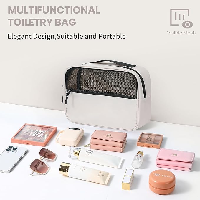 Mesh Packing Cubes for Travel, Durable Luggage Organizer with Sturdy Material and Double Zippers, Comprehensive Set for Travel Accessories Storage, 8 set, cream