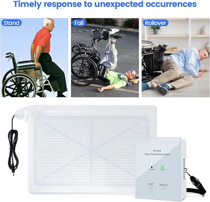 Chair Alarm for Elderly & Dementia Patients, Briidea Wheelchair Alarm with Sound & Light Alerts, Fall Prevention, Easy to Clean, Enhanced Safety Protection