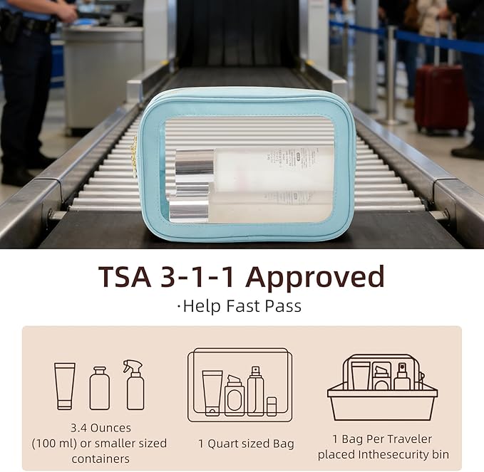 5PCS Diaper Bag Organizer Pouch Set, Clear Organizer Bags, TSA Approved Toiletry Bag, Clear Waterproof Cosmetic Bags with Zipper, Purse Organizer Pouches, Travel Organizer Bags for Woman and Kids Blue