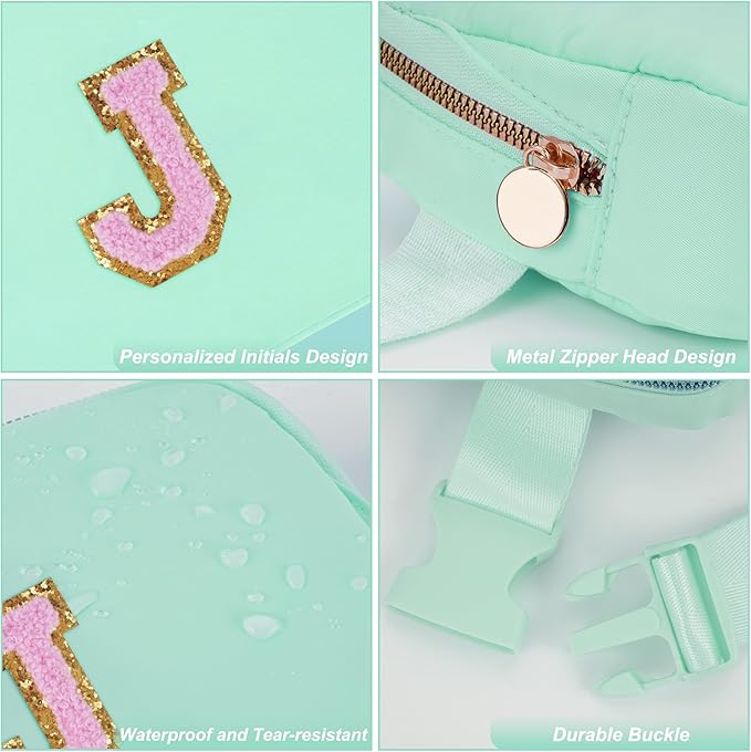 Uygafly Belt Bag Fanny Pack Crossbody Bags with Initials Letter Patch Cute Stuff Birthday Gifts for Teenager Girls Trendy Stuff for Teens | Light Green,J