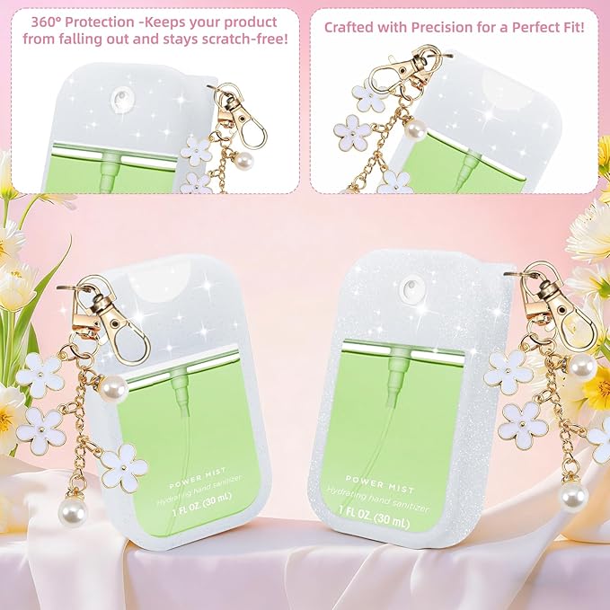 Silicone Case Compatible with Touchland Hand Sanitizer Spray Mist 1 oz with Flower keychain