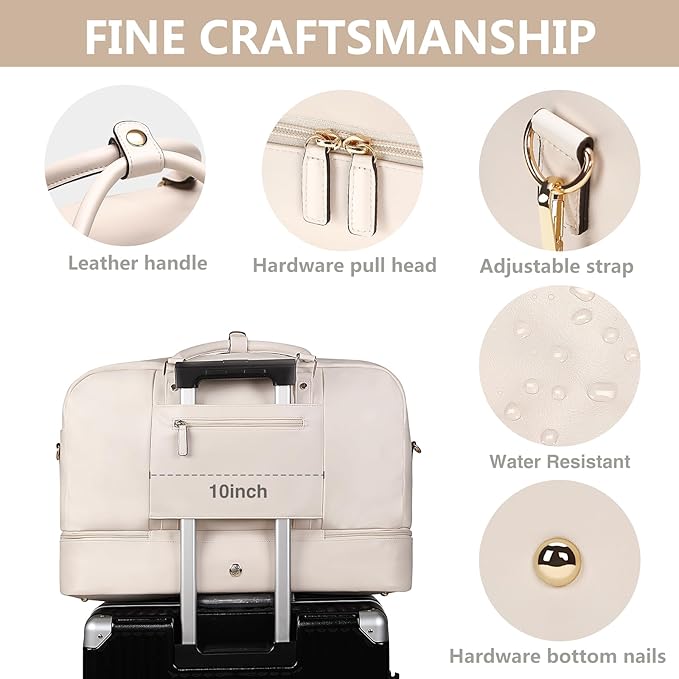 Large 4-in-1 Leather Duffle Bag for Travel Weekender Overnight Hospital Gym Bag for Men & Women, Carry On Airline Approved Personal Item Duffel Garment Bag Luggage with Shoe Compartment & Toiletry Bag