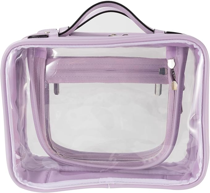 SANHECUN traveling toiletry bag clear cosmetics case makeup bag Dimensions | LxWxH:10” x 4.5” x 7.5” (Purple, Medium)