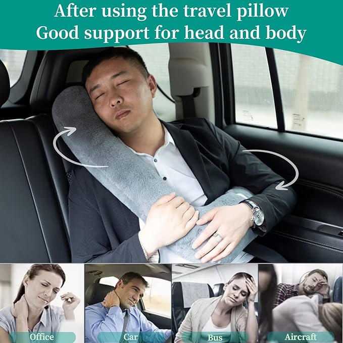 FHSGGP Travel Pillow Upgraded Version of Aircraft Travel Neck Pillow with Storage Bag, Sleep Pillows for Travel by Train, Car, or Plane, Supporting the Head and Body, Travel Pillow for Kids
