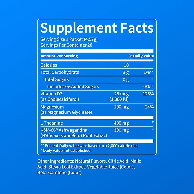 Nello Supercalm Powdered Drink Mix, Cortisol Reducer* and Sleep Aid Supplement, L Theanine, Ksm-66 Ashwagandha, Magnesium Glycinate, Vitamin D 3, No Sugar, Non GMO, On The Go, 20 Ct, Cherry Limeade