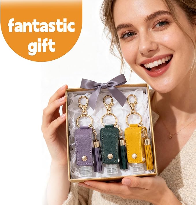 12 PCS Hand Sanitizer Holder Keychain Set, Leak-Proof Travel Size Empty Hand Sanitizer Bottles (1oz/30ml), Portable Refillable Liquid Dispenser for Backpack, Purse & Diaper Bag (12 Colors)
