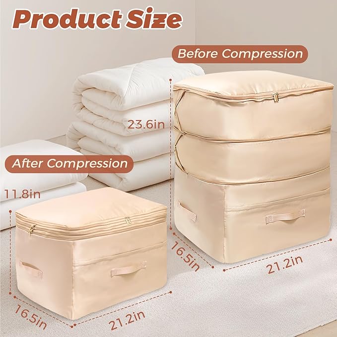 Ultra Space Saving Self Compression Organizers, 4 Pack Double Zipper Compression Packing Cubes for Bedding, Comforter Storage Bag for Blankets Duvet Quilts Pillows Queen King (Gray & Pink X-Large)