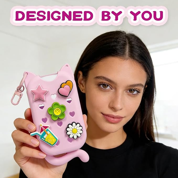 Cat Silicone Case with Keychain & Charms for Touchland Hand Sanitizer Spray, Protective Holder Compatible with Power Mist & Glow Mist 1 FL Oz/30ML