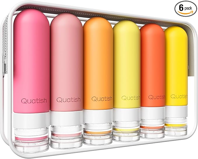 Quatish Travel Bottles for Toiletries 6 Pack, Original Patented Leakproof 3 oz Tsa Approved Travel Size Containers, BPA Free Silicone Shampoo and Conditioner Bottle, Cruise Camping Essentials, Macaron