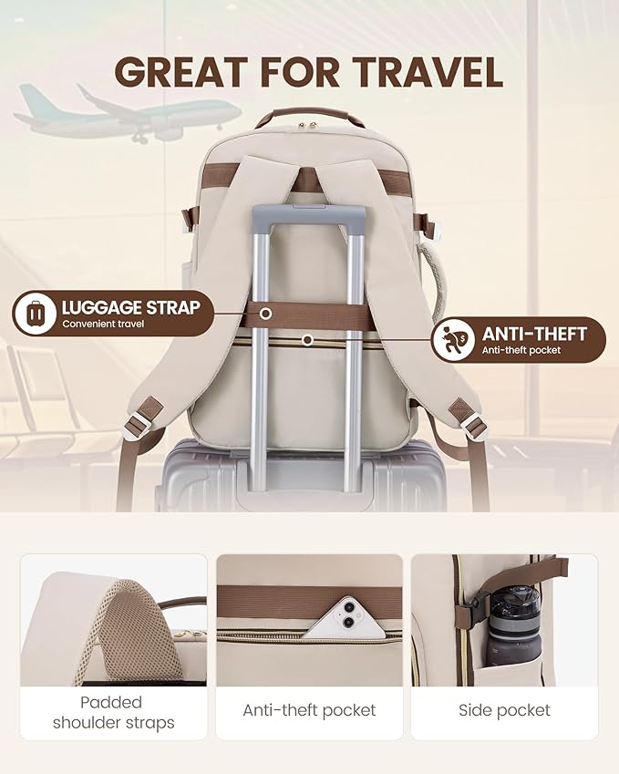 LOVEVOOK Travel Backpack for Women & Men 40L,Airline Approved Carry On Backpack Travel Essentials,TSA Carry on Luggage,Waterproof Personal Item Travel Bag,Suitcase with 3 Packing Cubes,Primary-Coffee