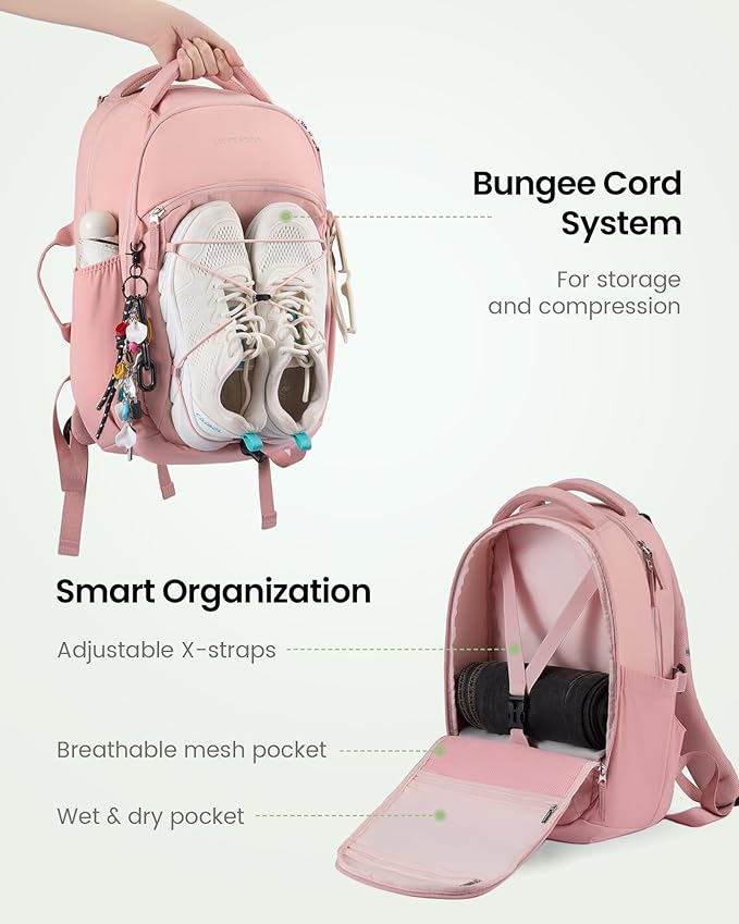 LOVEVOOK Everyday Laptop Backpack for Women Men With Giant Tumbler Holder,15.6 Inch Classic Travel Work College Teacher Carryon Backpack Purse,Waterproof Computer laptop Bag Hiking Backpack,Light Pink