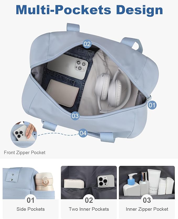 Pritent Travel Duffle Bag, Waterproof Weekender Overnight Hospital Bags for Women Men with Toiletry Bag Lightweight Carry on Personal Item Duffle Gym Bag for Travel, Airplanes, Sports