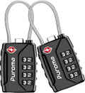 Puroma 2 Pack TSA Approved Luggage Locks, 4 Digit Combination Travel Cable Locks Resettable Code Lock with Zinc Alloy Body for Suitcase, Toolbox, Backpack, Bag, Gym Locker (Black)