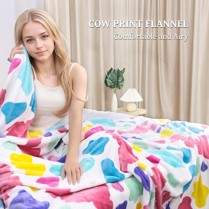 Rainbow Throw Blanket for Girls, Soft Cozy Fleece Blanket for Bed Couch Easter Living Room Home Decor, Colorful Birthday Gifts for Kids Toddlers Women, 50"x60"