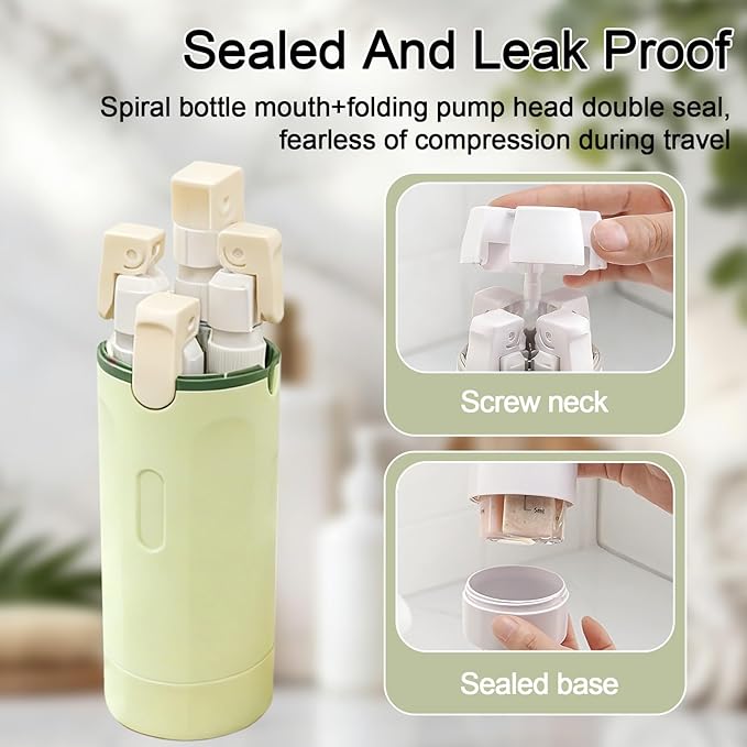 4 in 1 Travel Dispenser Bottles Refillable,Travel Shampoo and Conditioner Bottles，No Spill Space Saving Compact,for Vacation Business Trip