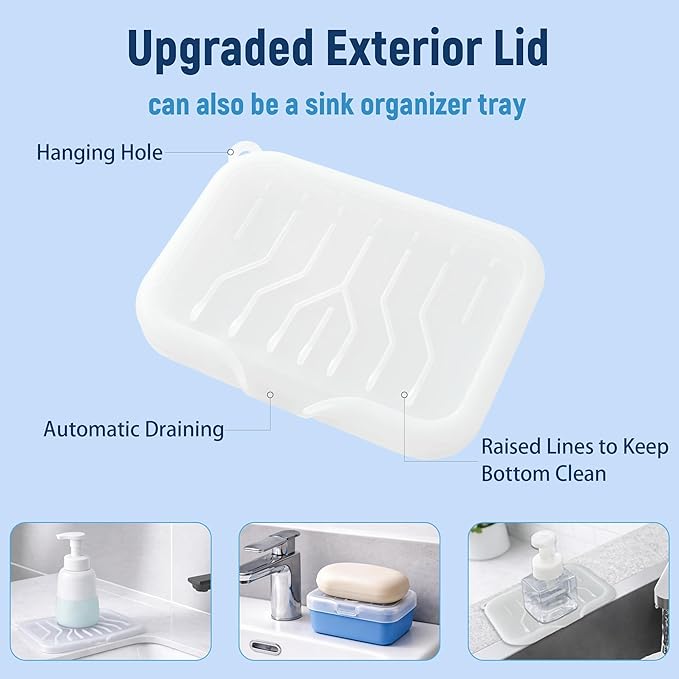 Leakproof Silicone Travel Soap Case: Compact Portable Bar Soap Case with Drainage Layer & Upgraded Lid - 2026 Travel Essentials for Camping, Gym, Shower & Carry-on Bags (Blue)
