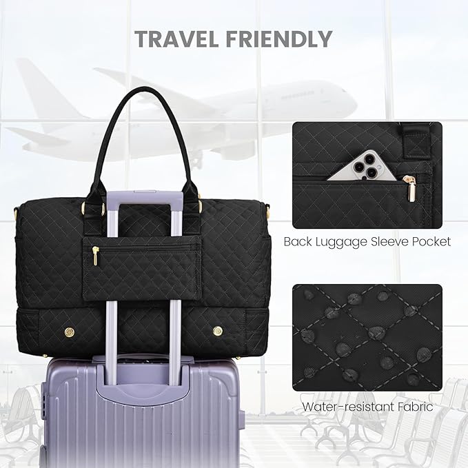 LOVEVOOK Travel Duffle Bag for Women, Weekender Overnight Bag with Shoe Compartment, Carry on Bag with Toiletry Bag, Gym Duffel Bag with Wet Pocket, Hospital Bags for Labor and Delivery 3 Pcs Set