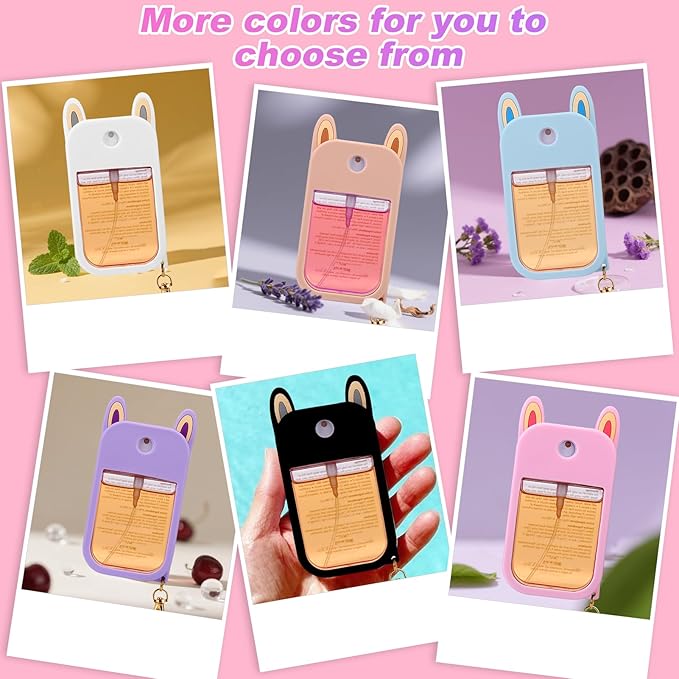 AIERSA Hand Sanitizer Spray Case Compatible with Touchland,Rabbit Ears Design Silicone Hand Sanitizer Case Holder with Keychain for Touch Land Mist Case 1FL. OZ (Hot Pink)