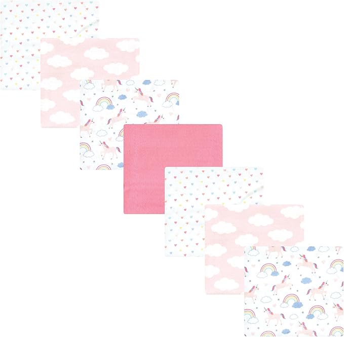 Hudson Baby Unisex Baby Cotton Flannel Receiving Blankets Bundle, Unicorns Rainbows, One Size
