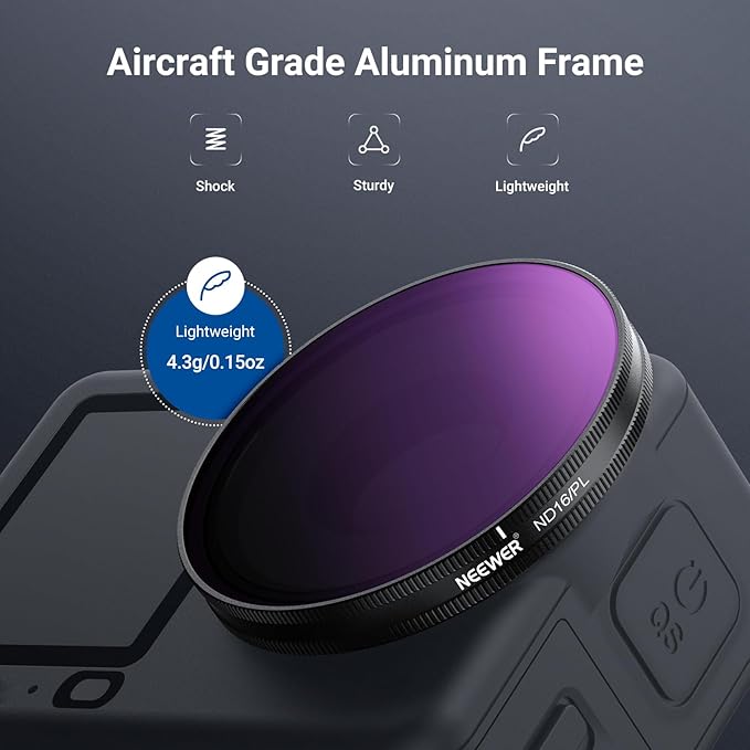 NEEWER ND/PL Filter Set Compatible with DJI Osmo Action 6 Only, ND8/PL+ND16/PL+ND32/PL+ND64/PL Polarized Neutral Density CPL Lens Filters Multicoated HD Action Camera Photography Accessories, FL-B3