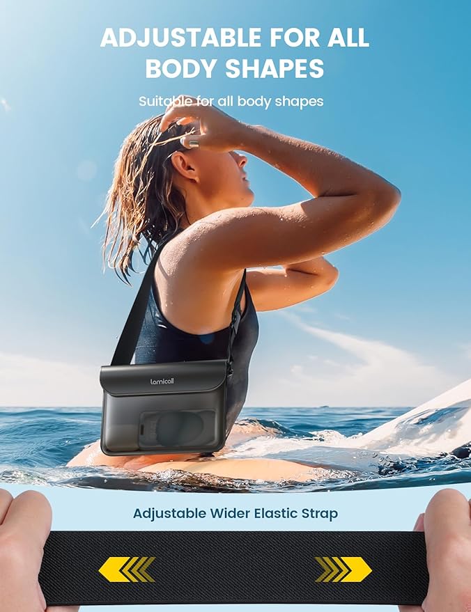 Lamicall Waterproof Fanny Pack, Cruise Essentials 2025 - [Elastic Waist Strap] Dry Bag Pouch, Travel, Boat, Paddle, Kayak, Beach, Swimming Accessories, 8.7” for iPhone 17 16 15 14 13 Pro Max Air