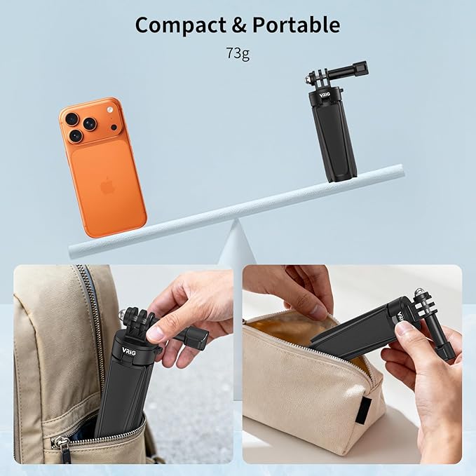 VRIG TP29 Extenable Mini Camera Tripod,Portable Small Handle Grip Desktop Webcam Selfie Stick Tripod for DJI Osmo Action 5Pro/4/3/AKASO Brave EK7000,Pole Tripod for Action Camera Hero 13 12 11 10 Max