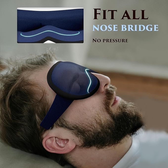 Weighted Eye Mask Cover for Sleeping - Eye Masks for Sleep with Adjustable Strap, Lash Extension Eye Covers for Women Men, 3D Contoured, Plane Travel Essentials, Blindfold for Meditation (Navy Blue)