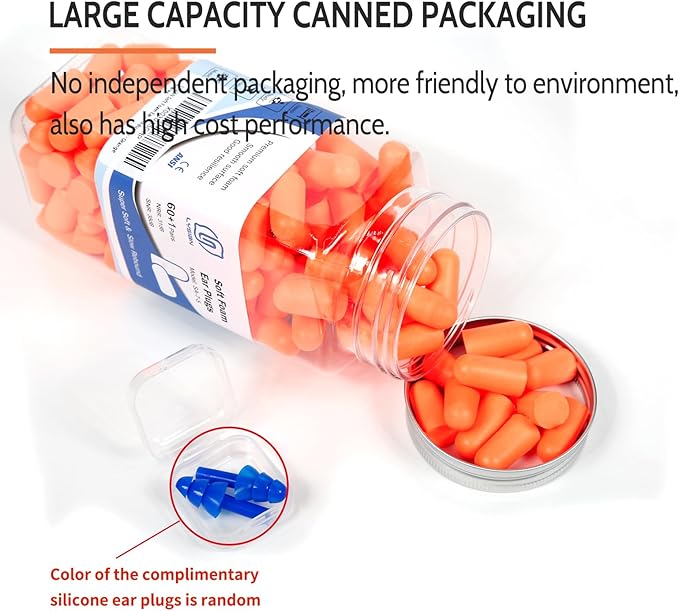 LYSIAN Soft Foam Earplugs 38dB SNR, 60 Pairs, Disposable Noise Cancelling Ear Plugs for Snoring, Working, Sleeping, Industrial - Orange (SA-7-5)