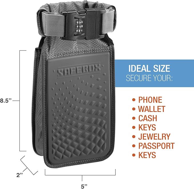 Lewis N. Clark Safebox Portable Safe with Anti Theft Combination Lock and Slash Resistant Material to Protect Wallet, iPhone and Valuables at the Beach, Pool, Camping + Hotel, Small