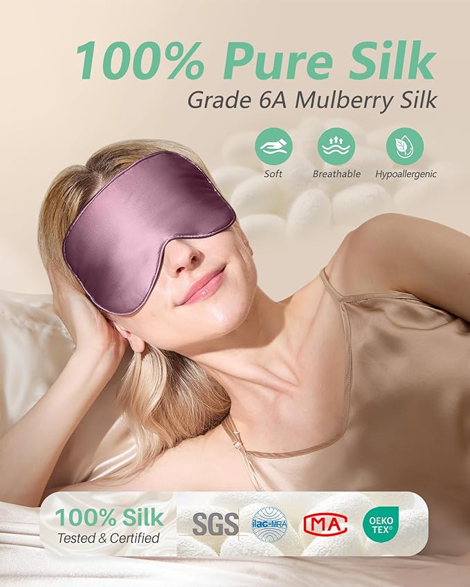 BeeVines Sleep Mask, 4 Packs 100% Real Natural Pure Silk Eye Masks with Adjustable Strap for Sleeping, Mulberry Silk Eye Sleep Shade Cover, Block Light Reduces Puffy Eyes Traveling Gifts(Ruby Purple)