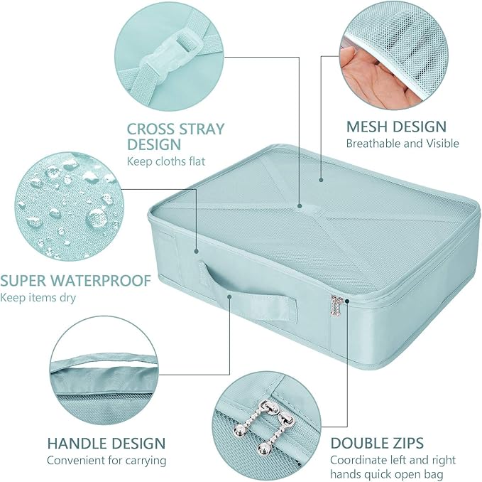 Packing Cubes 8 Sets Travel Luggage Organizers Include Waterproof Shoe Storage Bag Convenient Packing Pouches for Traveller (Blue grey)