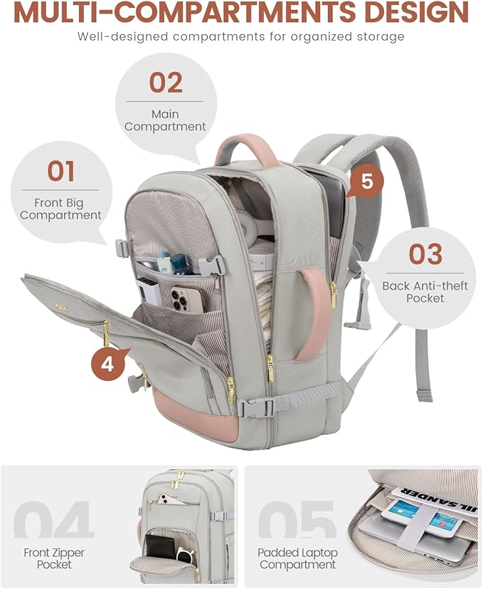 LOVEVOOK Carry On Travel Backpack For Women Flight Approved, 40L Personal Item Backpack, TSA Travel Bag for Airplanes Fit 17 Inch Laptop, Business Weekender Overnight Waterproof Daypack with 2 Cubes