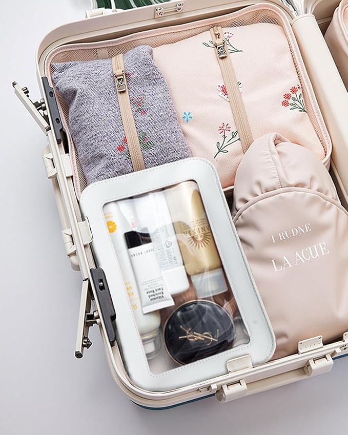 LETGO Clear Makeup Bags, TSA Approved Toiletry Bag with Zipper, Portable Make Up Organizer Traveling Compact Car Bag for Essentials(Clear-White)