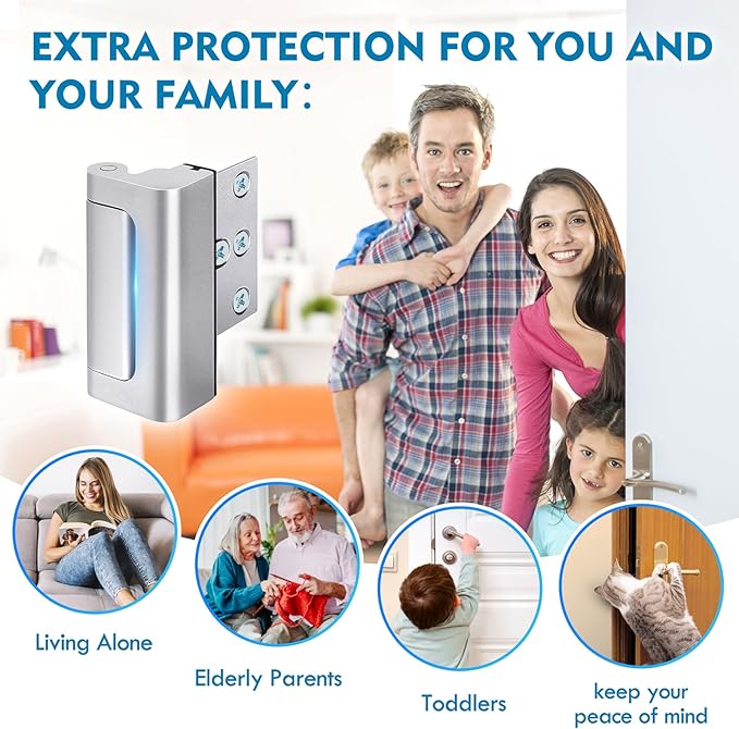 Door Reinforcement Lock for Home Security (800 lbs) – Child Proof Door Lock for Kids Safety, Door Safety Locks from Inside for Inward Swinging Doors, Quick Install, Ideal for Families & Solo Residents