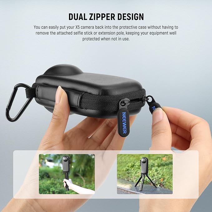 NEEWER BASICS Carrying Case Compatible with Insta 360 X5, Portable Small Travel Protector Hard Shell Protective Storage Bag with Carabiner, Action Camera Accessories Compatible with Insta360 X5, PB032