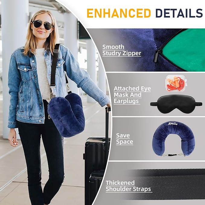Travel Neck Pillow Stuffable with Clothes, Stuffable Neck Pillow for Travel, Packable Fillable Storage Bag for Airplane Travel, Soft Velvet Neck Pillow Case Cover