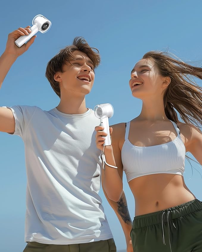 EasyAcc Handheld Turbo Fan, 5 Gear Wind, Battery Operated, Up to 19 Working Hours, 3 IN 1 Hand Fan with Air Turbo Tech Cooling Fan for Outdoor Activities, Travel, Working
