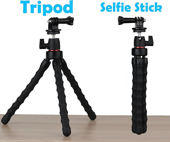 Flexible Camera Tripod Compatible with GoPro Hero 13, 12, 11,10, 9 Bendable Tripod 360° Rotation Mount Stand for Vlogging