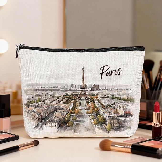 Paris Souvenirs Makeup Bag - Paris Travel Essentials Watercolor Cosmetic Bags Waterproof Toiletry Pouch Portable Traveling Accessories Party Birthday Gifts for Women Mom Daughter Friends Wife