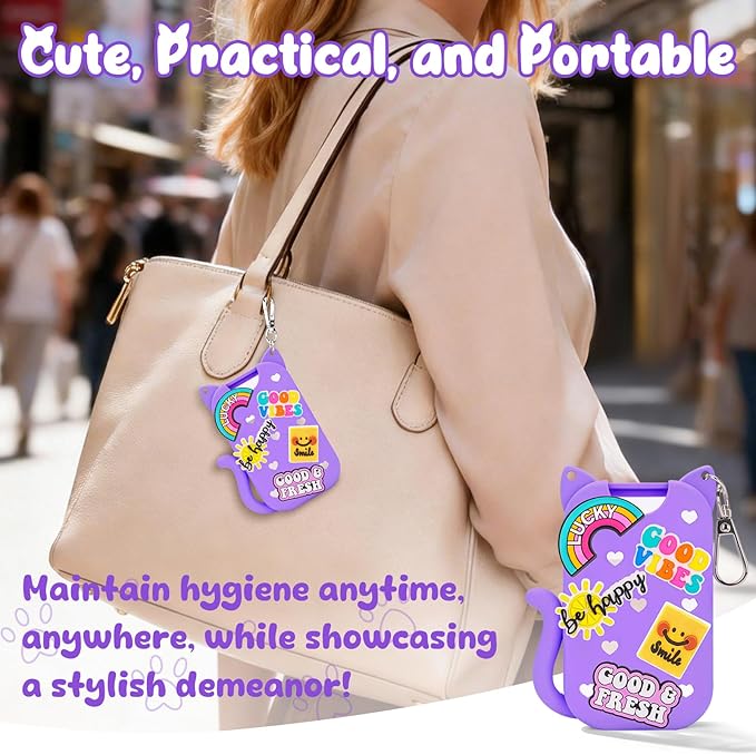 Cat Silicone Case for Touchland Hand Sanitizer Spray with Keychain&Charms,Compatible with Power Mist & Glow Mist 1 FL Oz/30ML for Touchland Case,Cute Travel Cover Sleeve Accessory (Purple Cat)