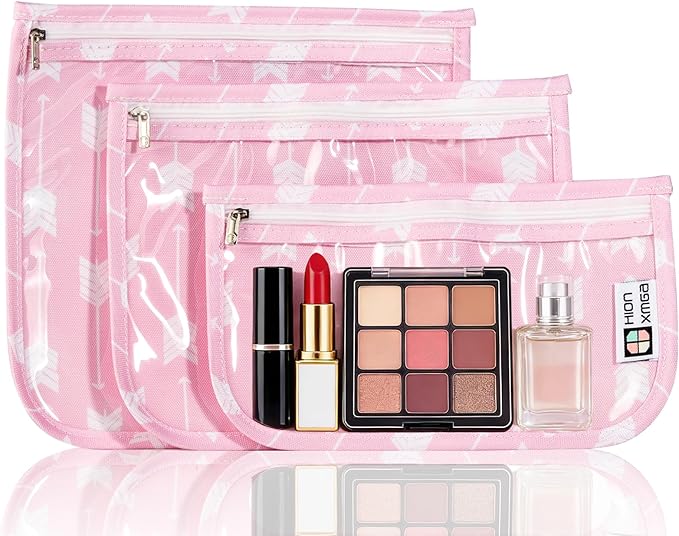 HIONXMGA TSA Approved Toiletry Bag, Set of 3 Clear Travel Toiletry Bag Quart Size Zipper Travel Pouch, Waterproof Makeup Cosmetic Bag for Women Men Kids Toiletries Carry on, Arrow B